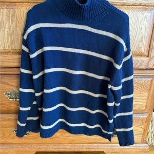 GAP Navy and White Striped Turtleneck Sweater